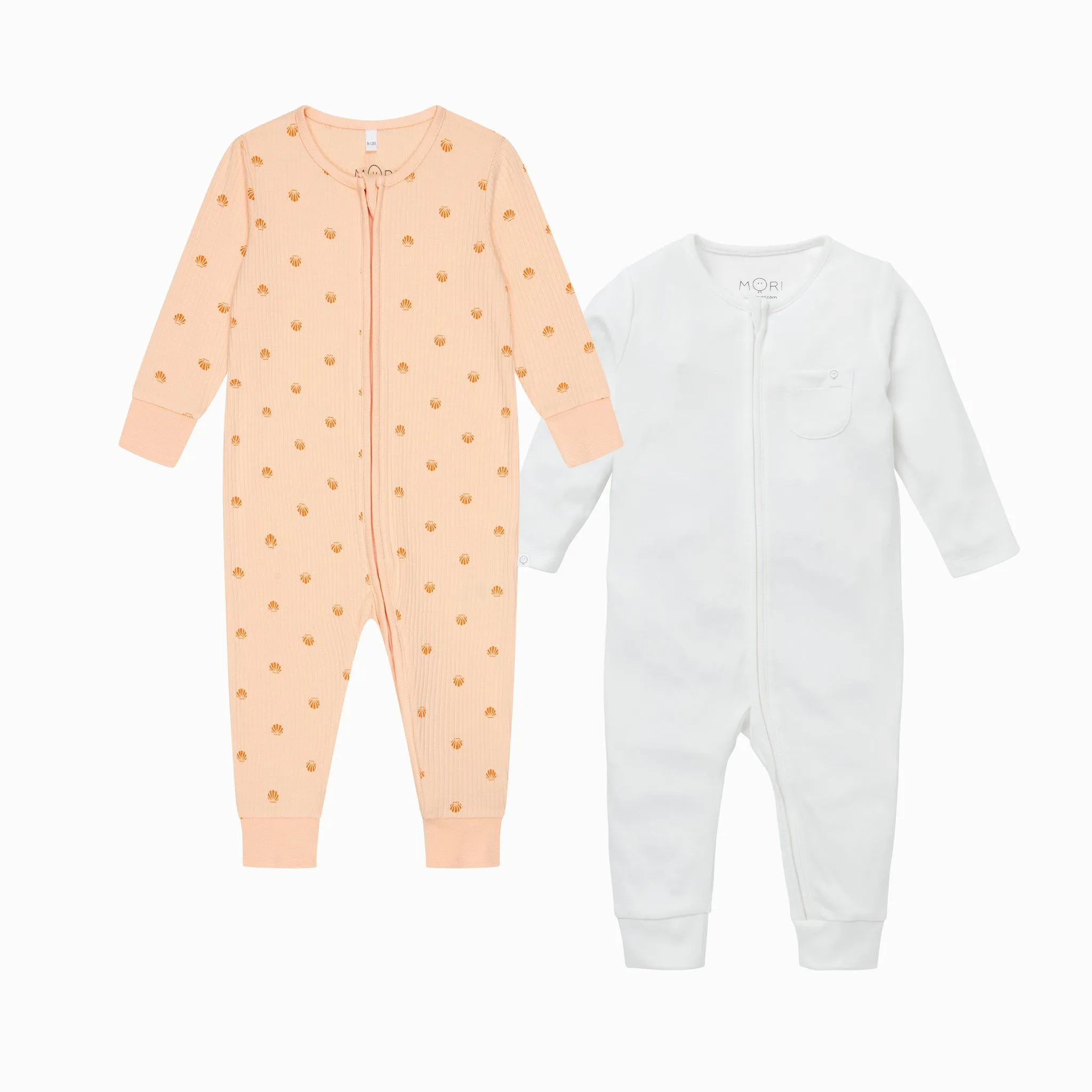 Shell Ribbed Clever Zip Sleepsuit 2 Pack